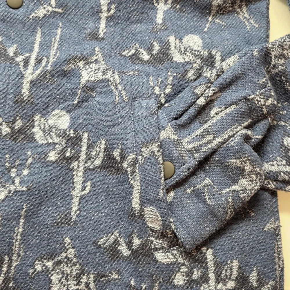 NWT Rock‎ & Roll Denim Boys XL Horse Cactus Print Shacket Tight Knit Fleece Blue